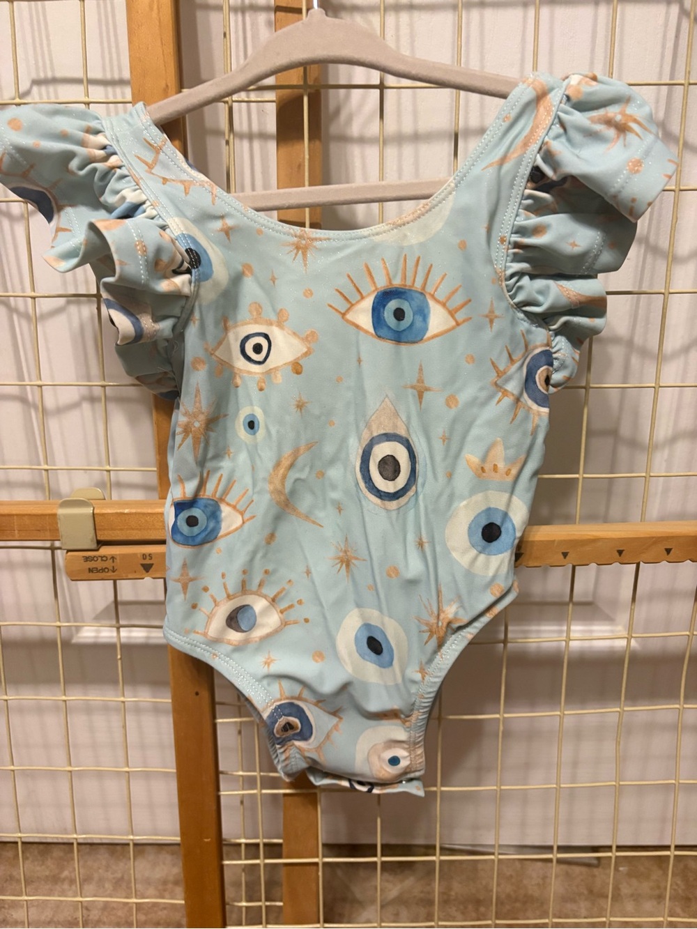 Posh Peanut evil Eye Motif Ruffle-Sleeve One-Piece